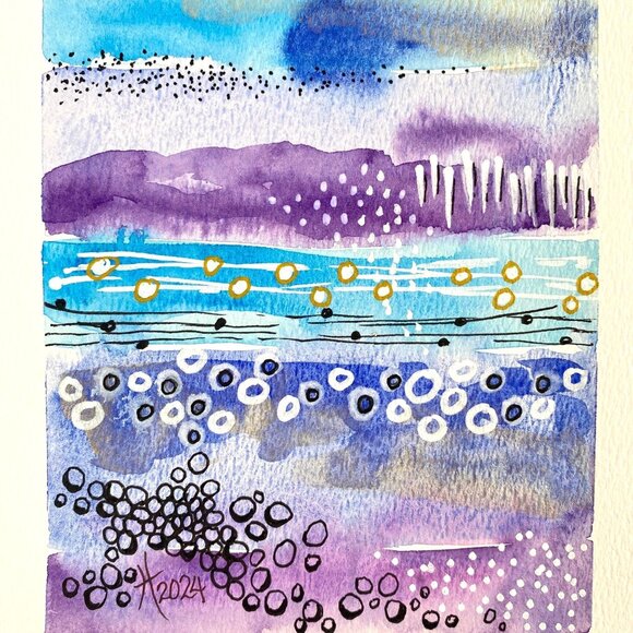 Purple Storm Original Wall Art Abstract Watercolor Painting Matted 8x10in - Picture 1 of 5